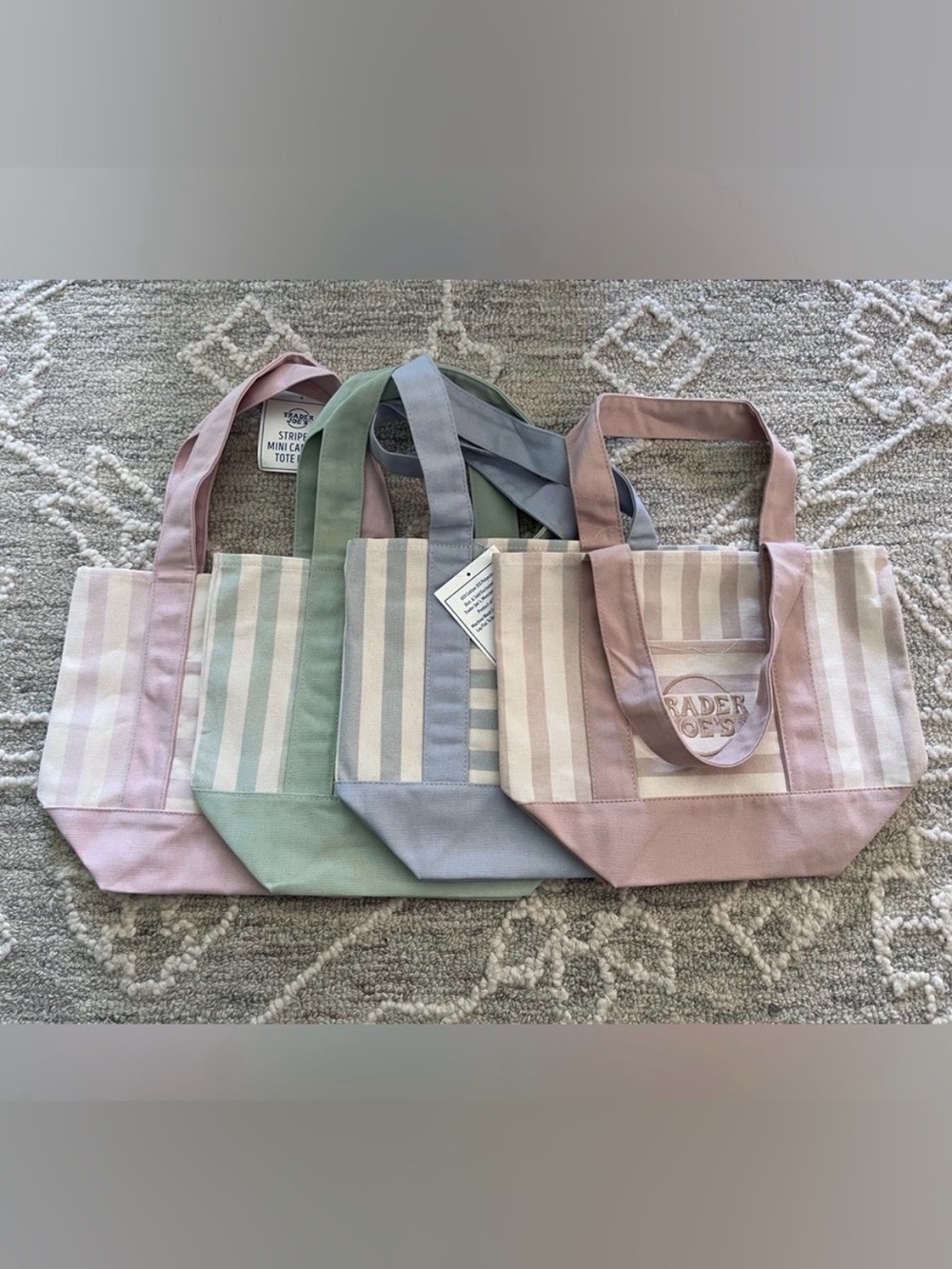 Trader Joe’s Pastel Striped Mini Canvas Tote Bags (set of 4) - Picture 3 of 12
